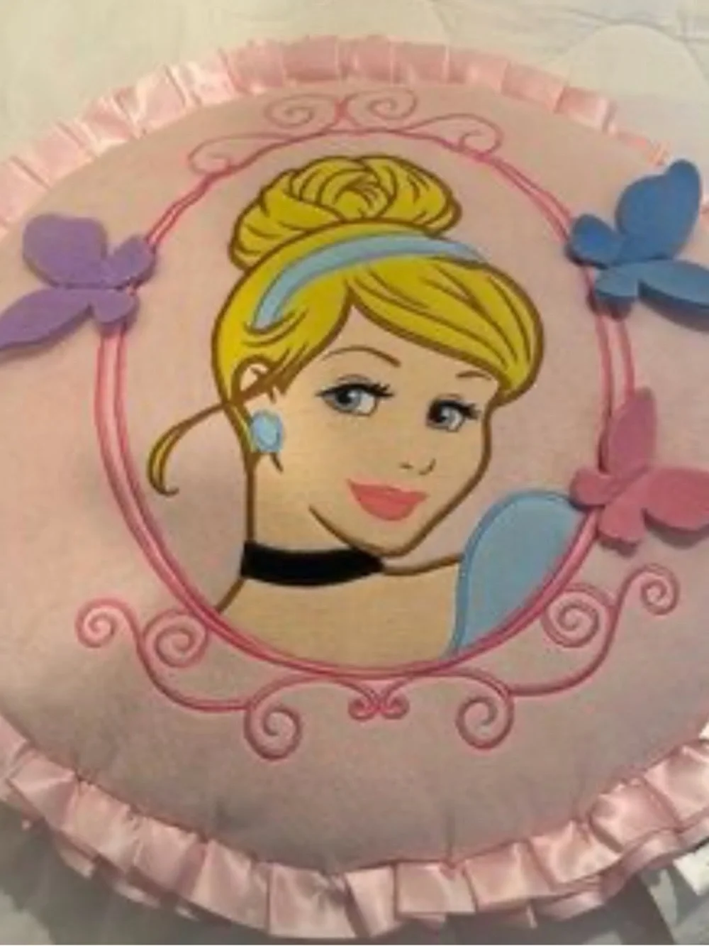 Disney Pink Round Princess Pillow with Blue Accents
